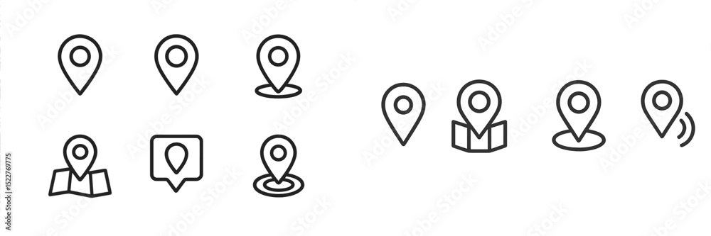 Poster Various map pin icons illustrating location markers and navigation features in a minimalist design style