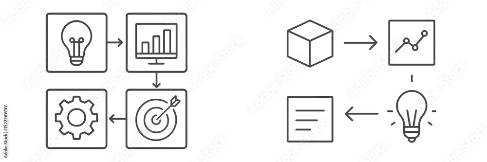 Fototapete Diagrams illustrating the process of ideation, analysis, and implementation in a business context