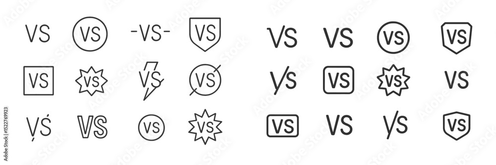 Aufkleber Various designs of symbols for comparison or competition displayed in a grid format