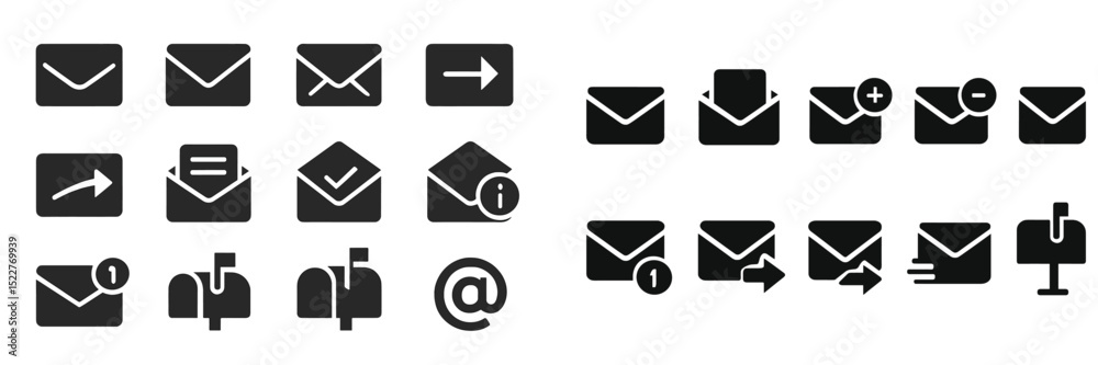 Leinwandbilder collection of black email icons representing various communication functions and features