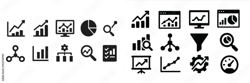 Poster Icons representing data analysis tools and concepts used in business and technology for effective decision making and reporting