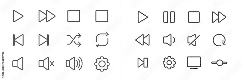Leinwandbilder Various multimedia control icons displayed on a simple background for user interface design