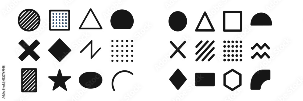 Aufkleber various geometric shapes in black and white arranged in an organized pattern on a light background