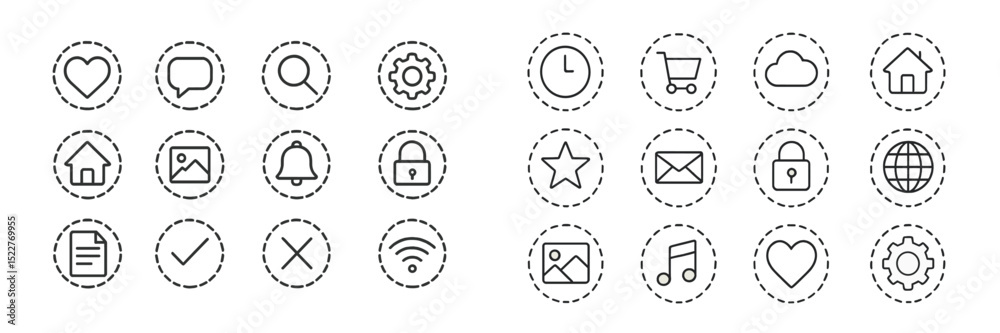 Aufkleber Collection of simple line icons representing various digital activities and elements related to technology and communication