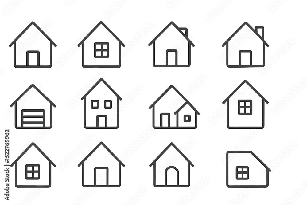 Poster various house icons showcasing different designs and styles for architecture inspiration and home la
