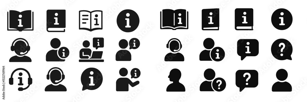 Poster various icons representing information services, support, and communication in a modern context
