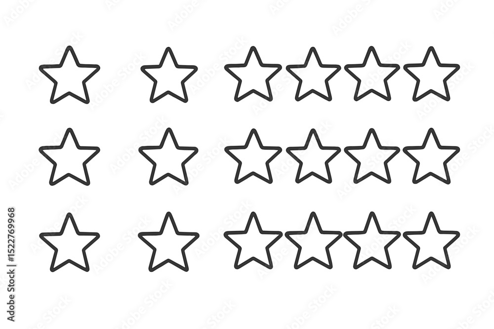 Leinwandbilder Different sets of star outlines arranged in rows on a plain background showcasing varied ratings for a review system