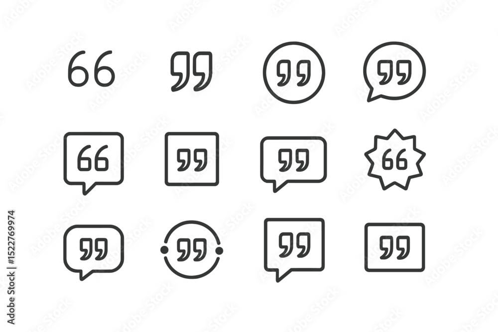 Aufkleber various designs of quotation marks, speech bubbles, and text elements in a simple layout for communi