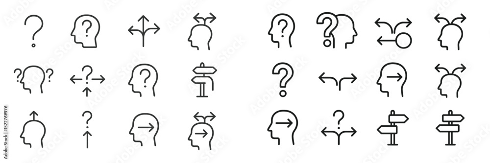 Poster Collection of navigational and questioning icon designs suitable for various applications in communication and guidance