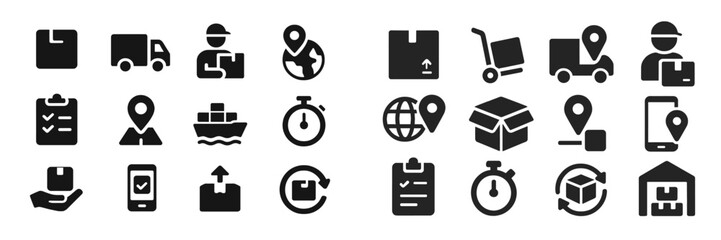 Plakat Icons representing delivery and logistics services in a modern design with various transportation methods