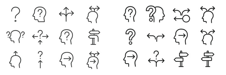 Collection of navigational and questioning icon designs suitable for various applications in communication and guidance