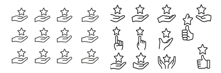 Hands holding stars in various orientations and styles, representing support and achievement in a creative design