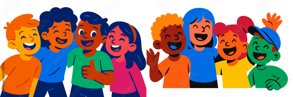 Poster diverse group of children joyfully laughing and connecting during a fun outing