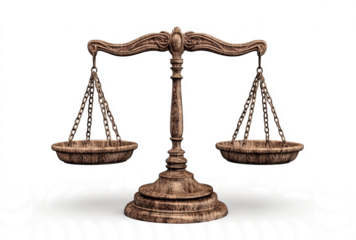 wooden balance scale, isolated on a transparent background with a clipping path