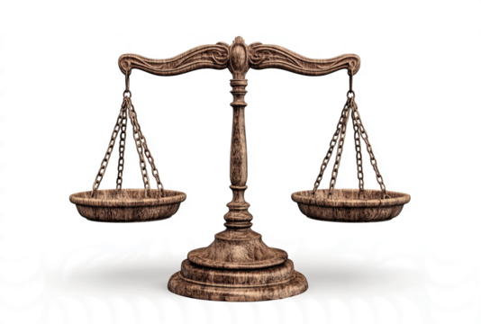 wooden balance scale, isolated on a transparent background with a clipping path