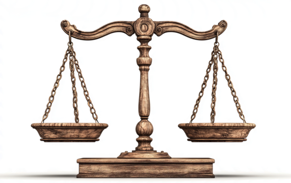 wooden balance scale, isolated on a transparent background with a clipping path