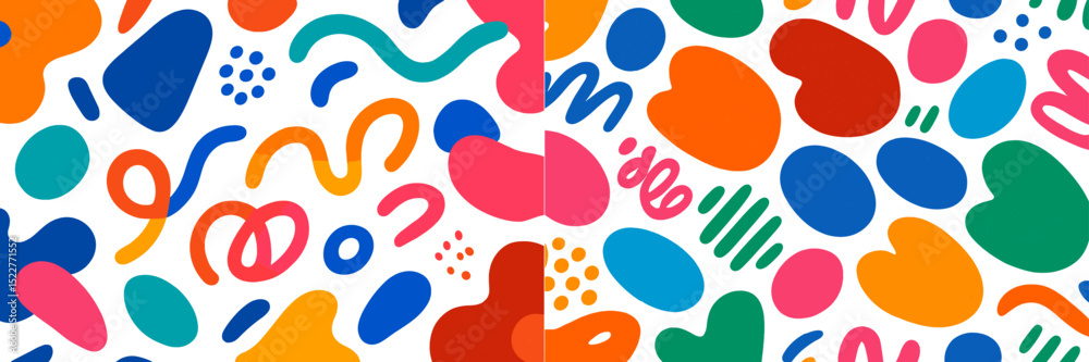 Poster Bold and colorful abstract pattern featuring playful shapes and vibrant colors in a dynamic design