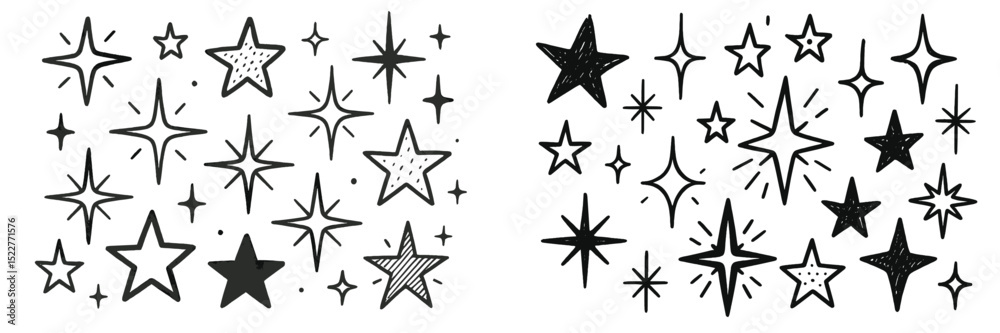 Fototapete starlit design with various star shapes and sparkling elements in monochromatic style