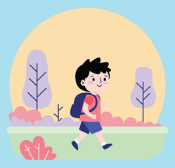 cartoon boy walking in nature