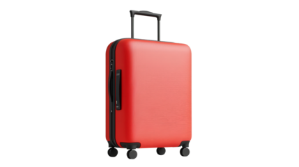 Bold red smart suitcase with USB port Transparent background, PNG file