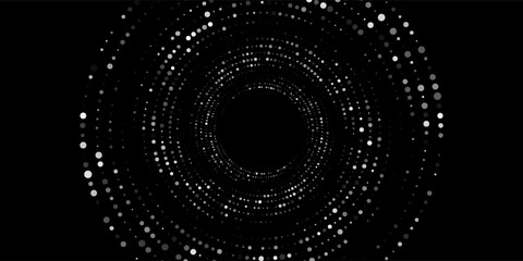 Modern abstract background. Halftone dots in circle form. Spiral logo, icon or design element. Black dots on a white background and white dots on the black side.