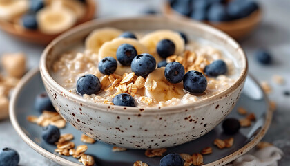 Breakfast. Muesli with fresh berries and nuts.