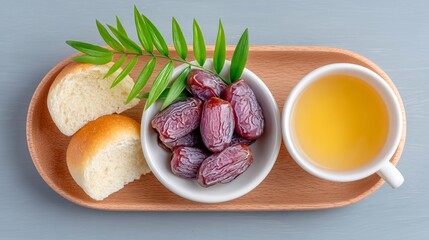 Ramadan Iftar Flatlay: Dates, Bread, and Tea