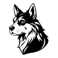 Fototapeta premium Black and white dog head illustration with a noble profile and alert expression, conveying loyalty and strength