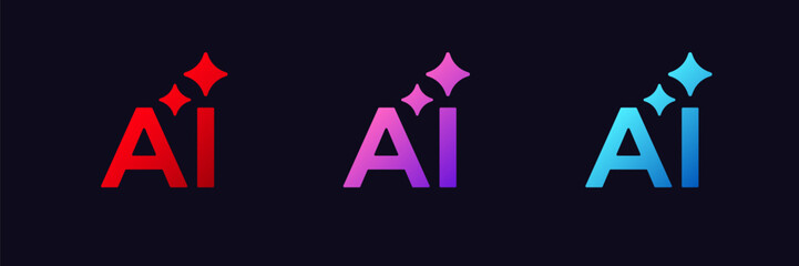 Obraz premium Ai icons featuring vibrant stars in red, purple, and blue, capturing the essence of technology.