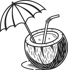 Vector illustration of a beach cocktail with an umbrella in a glass cup, perfect for drink and food designs