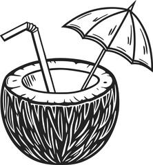 Coconut milk drink with a straw in a glass cup