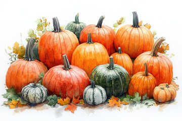Watercolor painting of pumpkins.