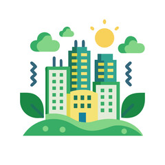 Obraz premium Modern cityscape with green elements and sunny sky background 
