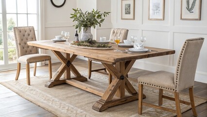  rustic--wooden--farmhouse--dining-table--trestle-b.