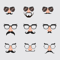 Set of Cartoon Mustaches, Glasses, and Noses for Fun Icons or Costumes