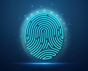 Glowing Blue Fingerprint on Dark Background for Security Concept