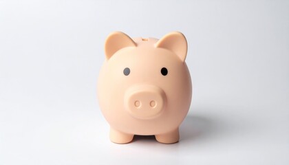Cute pink piggy bank with button nose on a bright white background