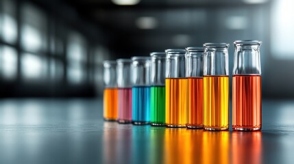 A series of colorful test tubes filled with liquids stand out against a blurred laboratory background, representing experimentation, innovation, and the spirit of discovery.