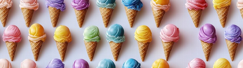 Colorful Mini Cone Ice Creams Arranged in Large Quantity