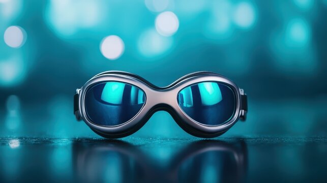 These modern swim goggles feature a sleek design with vibrant blue lenses, perfect for professional swimmers, leisure swimmers, or water sports enthusiasts. Ideal for competitive use.