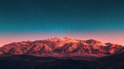 Obraz premium A deep brown mountain range under a starry blue sky, with minimalist star elements or a glowing moon. 