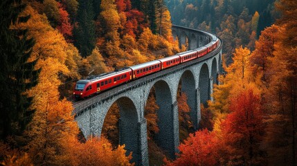 Autumn train journey through mountain valley
