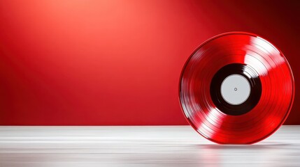 A striking red vinyl record rests elegantly on a surface, showcasing a captivating visual connection between music, art, and nostalgia in a minimalist composition.