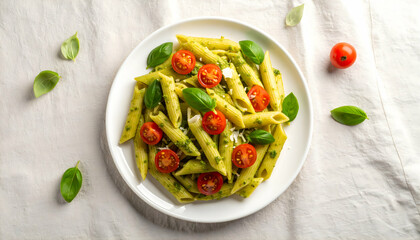 Delicious Pesto Pasta with Cherry Tomatoes and Basil