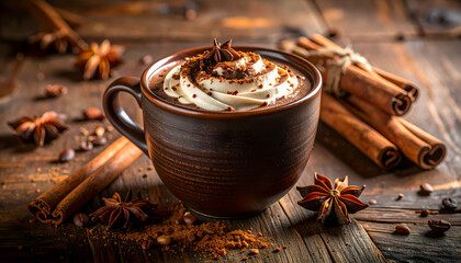 Warm Spiced Hot Chocolate with Whipped Cream