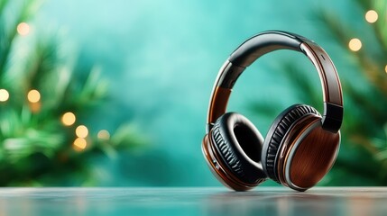 Luxurious wireless headphones elegantly displayed on a table, encapsulating modern technology's style and sophistication, ideal for music lovers and audiophiles alike.