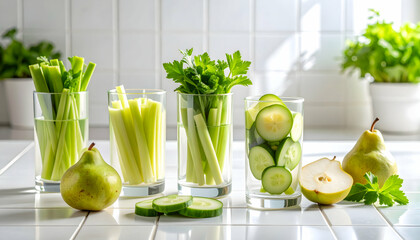 Refreshing Green Detox Drink: Celery, Cucumber, and Pear