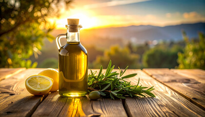 Sunset Olive Oil Still Life: Mediterranean Flavors