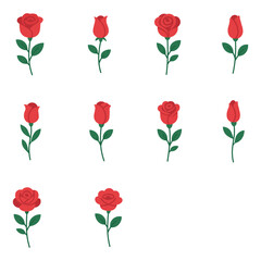 Naklejka premium Red Roses Vector Set – Flat Style Rose Flower Icons Collection