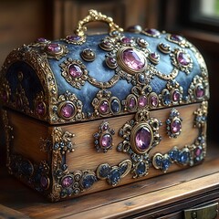 Elegant chest with sparkling sapphire gems High Resolution Picture